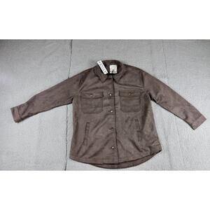 New Stoosh Jacket Womens L Brown Faux Suede Shacket Button Up
